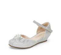 DREAM PAIRS Kids Bailarinas Niña Zapatos de Vestir de Tacón Cuña Cómodos para Fiesta Ballet Flats Chicas Princesa Brillante,Size 31,Plata-Glitter,SDFL2414K