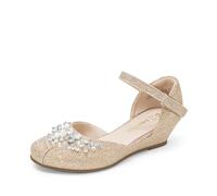 DREAM PAIRS Kids Bailarinas Niña Zapatos de Vestir de Tacón Cuña Cómodos para Fiesta Ballet Flats Chicas Princesa Brillante,Size 35,Oro-Brillo,SDFL2414K