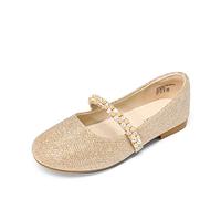DREAM PAIRS Kids Zapatos Planos Chica Bailarinas Mary Jane con Correa Princesa Zapatos Planos Escolares Niña,Size 35,Oro-Brillo,SERENA-100-KIDS-NEW-E