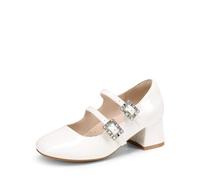 DREAM PAIRS Mary Jane - Zapatos de vestir para niña, doble correa, tacón alto, Pascua, boda, fiesta, iglesia, princesa, comunión, bombas para niños pequeños y grandes, Blanco, 33.5 EU