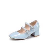DREAM PAIRS Mary Jane - Zapatos de vestir para niña, doble correa, tacón alto, Pascua, boda, fiesta, iglesia, princesa, comunión, bombas para niños pequeños y grandes, Azul claro, 35 EU