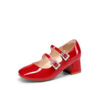 DREAM PAIRS Mary Jane - Zapatos de vestir para niña, doble correa, tacón alto, Pascua, boda, fiesta, iglesia, princesa, comunión, bombas para niños pequeños y grandes, rojo, 37.5 EU