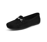 DREAM PAIRS Mocasines Casual de Mujer Plano Loafers Cómodos Primavera Verano Otoño,Size 38,Ante Negro,SDLS2205W-NEW-E