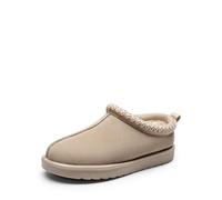 DREAM PAIRS Pantuflas peludas y acogedoras para mujer, de gamuza auténtica, para interiores y exteriores, cómodas botas de invierno, lindas y cálidas de espuma viscoelástica, zapatos peludos, Arena