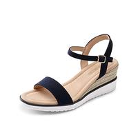 DREAM PAIRS Sandalia de Vestir Cómodo para Mujer con Tacón Cuña Zapatos de Tacón Clásicos de Punta Redonda con Hebillas y Tiras Verano Armada SDPW2342W-E Talla 36 (EUR)