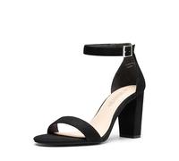 DREAM PAIRS Sandalia de Vestir para Mujer con Alta Tacón Ancho Zapatos de Tacón Clásicos de Punta Redonda con Hebillas y Tiras Verano,Size 39,Ante negro,SDHS2434W-E