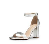 DREAM PAIRS Sandalia de Vestir para Mujer con Alta Tacón Ancho Zapatos de Tacón Clásicos de Punta Redonda con Hebillas y Tiras Verano,Size 36,Plata-PU,SDHS2434W-E