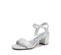 DREAM PAIRS Sandalia de Vestir para Mujer con Tacón Ancho Zapatos de Tacón Clásicos de Punta Redonda con Hebillas y Tiras Verano Elegantes,Size 38.5,Plata-Glitter,SDHS2412W
