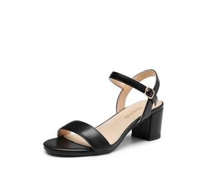 DREAM PAIRS Sandalia de Vestir para Mujer con Tacón Ancho Zapatos de Tacón Clásicos de Punta Redonda con Hebillas y Tiras Verano Elegantes,Size 38.5,Negro-Pu,SDHS2412W