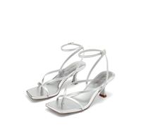 DREAM PAIRS Sandalias con cordones de tacón para mujer chata - Punta cuadrada abierta - Correa de tobillo - Sexy - Tendencia y cómoda - Para fiesta - Sylvestra, 38.5 EU