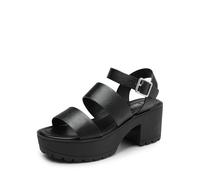 DREAM PAIRS Sandalias de plataforma para mujer, tacón alto de bloque grueso, puntera abierta, elegantes, cómodas, ligeras, sandalias de pescador con correa ajustable al tobillo, Negro, 4 Big Kid