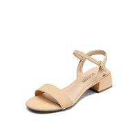 DREAM PAIRS Sandalias de tacón bajo para mujer, clásicas, con puntera abierta, correa al tobillo, tacón grueso, para vacaciones, fiestas, bodas, zapatos de tacón, Nude Nubuck, 37 EU