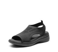 DREAM PAIRS Sandalias Deportivas Mujer de Punto Zapatos Planos Tranpirable con Suela Ligera EVA Tranpirables para Paseo Playa Viaje,Size 36.5,Negro,DWUMST2508