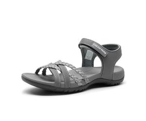 DREAM PAIRS Sandalias Deportivas Planas | Plantilla EVA soporte plantar, empeine piel sintética, forro malla, suela goma ranurada, tira autoadherente.