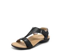 DREAM PAIRS Sandalias Mujer Comodas Zapatos Planos con Apoyo Plantar para Paseo Playa Viaje,Size 40,Negro,DWUMFS2508
