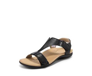 DREAM PAIRS Sandalias Mujer Comodas Zapatos Planos con Apoyo Plantar para Paseo Playa Viaje,Size 41.5,Negro,DWUMFS2508