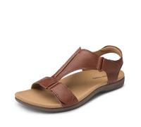 DREAM PAIRS Sandalias para Mujer con Soporte para el Arco, Sandalias Ortopédicas Planas de Tira en T, Cómodas para Caminar, Ideales para la Playa en Verano,Size 40,Marrón,SDFS26014W