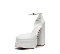 Dream Pairs SDPU2319W - Zapatos de tacón Alto y Grueso para Mujer, Puntera Cerrada, Puntera Cuadrada, Correa al Tobillo, para Vestido de Boda, Fiesta, Zapatos de tacón, White, 41 EU