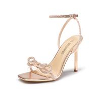 DREAM PAIRS Tacones Novia Lazo | Lazo strass brillante, correas cristal, plantilla látex 4mm, tacón aguja 10cm, suela TPR.