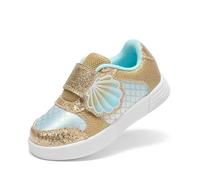 DREAM PAIRS Tenis para niñas Brillantes con Cierre Adhesivo Ligeros y cómodos Calzado Infantil, Gold/Green, 17.5 cm