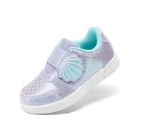DREAM PAIRS Tenis para niñas Brillantes con Cierre Adhesivo Ligeros y cómodos Calzado Infantil, Morado/Arcoiris, 19.0 cm