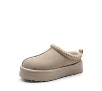 DREAM PAIRS Zapatillas para Mujer de Ante Genuino con Plataforma, Calientes y Cómodas, Zapatillas de Invierno Suaves y Peludas para Uso Interior y Exterior,Size 40,Arena,SDSL2413W