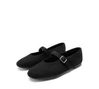 DREAM PAIRS Zapatillas Planas de Baile para Mujer, Estilo Mary Jane, con Punta Redonda, cómodas, Casuales, con Hebilla y fáciles de Poner.,Size 38.5,Ante Negro,DWUMFA2551