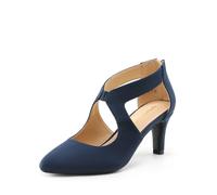 DREAM PAIRS Zapatos de salón para mujer con punta en pico cerrada y tacón kitten, elegantes zapatos de vestir para fiesta y boda, Azul marino, 40 EU