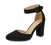 DREAM PAIRS Zapatos de Tacón Acho Cómodos Clásicos de Punta Redonda Zapatos de Salón Alto con Tira de Tobillo Bodas y Fiestas Negro/Nobuck Angela Talla 37EU/6.5US