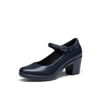 DREAM PAIRS Zapatos de Tacón Alto Clásicos Mujer Zapatillas con Tacón Ancho Zapatos de Salón PU Azul Marino SDPU2231W-E Talla 39 (EUR)
