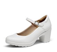 DREAM PAIRS Zapatos de Tacón Alto Clásicos Mujer Zapatillas con Tacón Ancho Zapatos de Salón PU Blanco SDPU2231W-E Talla 38 (EUR)