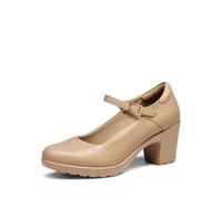 DREAM PAIRS Zapatos de Tacón Alto Clásicos Mujer Zapatillas con Tacón Ancho Zapatos de Salón PU Desnudo SDPU2231W-E Talla 38 (EUR)