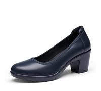 DREAM PAIRS Zapatos de Tacón Alto Cómodos Clásicos Mujer Zapatillas con Tacón Ancho Zapatos de Salón PU Trabajo Balila,Size 40W,Navy Blue,DWUWPU2502