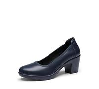 DREAM PAIRS Zapatos de Tacón Alto Cómodos Clásicos Mujer Zapatillas con Tacón Ancho Zapatos de Salón PU Trabajo Balila Azul Marino SDPU2230W-E Talla 41 (EUR)