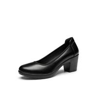 DREAM PAIRS Zapatos de Tacón Alto Cómodos Clásicos Mujer Zapatillas con Tacón Ancho Zapatos de Salón PU Trabajo Balila Negro SDPU2230W-E Talla 39 (EUR)