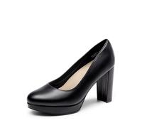 DREAM PAIRS Zapatos de tacón Alto de Plataforma para Mujer, Punta Redonda Cerrada, cómodos Trabajo,Size 41,Negro-PU,DWUMPU2505