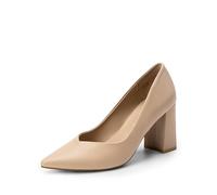 DREAM PAIRS Zapatos de tacón Alto Grueso Cerrados para Mujer, Elegantes y cómodos, Ideales para Bodas y Fiestas, con Punta Afilada y diseño fácil de Poner.,Size 41,Desnudo/PU,SDPU2229W