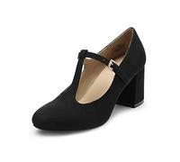 DREAM PAIRS Zapatos de Tacón Ancho Clásicos Mujer de Correa en TZapatos de Salón PU,Size 35,Negro,DPU211