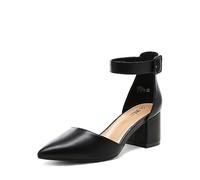 DREAM PAIRS Zapatos de Tacón Ancho Cómodos Clásicos de Punta Afilada Zapatos de Salón con Tira de Tobillo Moda,Size 35,Negro/PU,ANNEE