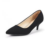 DREAM PAIRS Zapatos de Tacón Bajo Clásicos Mujer Zapatillas con Tacón Fina Zapatos de Salón PU con Plantilla Acholchada,Size 40.5,Negro/Nobuk,Moda