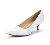DREAM PAIRS Zapatos de Tacón Bajo Clásicos Mujer Zapatillas con Tacón Fina Zapatos de Salón PU con Plantilla Acholchada,Size 41,Blanco/Pat,Moda