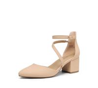 DREAM PAIRS Zapatos de Tacón Bajo Comodas Clásicos de Punta Afilada Zapatos de Salón Elegantes con Hebilla de Tobillo,Size 38,Nude-Nubuck,SDPU2354W