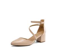 DREAM PAIRS Zapatos de Tacón Bajo Comodas Clásicos de Punta Afilada Zapatos de Salón Elegantes con Hebilla de Tobillo,Size 37,Desnudo-PU,SDPU2354W