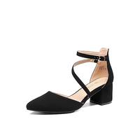 DREAM PAIRS Zapatos de Tacón Bajo Comodas Clásicos de Punta Afilada Zapatos de Salón Elegantes con Hebilla de Tobillo,Size 38,Negro-Nubuck,SDPU2354W