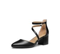 DREAM PAIRS Zapatos de Tacón Bajo Comodas Clásicos de Punta Afilada Zapatos de Salón Elegantes con Hebilla de Tobillo,Size 39,Negro-PU,SDPU2354W