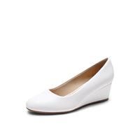 DREAM PAIRS Zapatos de tacón bajo para mujer, con punta redonda cerrada, cómodos, sin cordones, para el trabajo, boda, Blanco, 38 EU