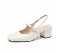DREAM PAIRS Zapatos de Tacón Bajo Tipo Mary Jane para Mujer, con Tira Trasera, Punta Cuadrada, Ideales para Bodas, Fiestas, Trabajo y Oficina.,Size 38,Beige,SDPU26005W