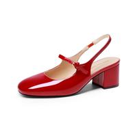 DREAM PAIRS Zapatos de Tacón Bajo Tipo Mary Jane para Mujer, con Tira Trasera, Punta Cuadrada, Ideales para Bodas, Fiestas, Trabajo y Oficina.,Size 38,Rojo,SDPU26005W
