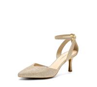 DREAM PAIRS Zapatos de tacón de aguja con punta cerrada y correa al tobillo para mujer, sandalias de vestir para boda, fiesta, Dorado (GOLD-GLITTER), 41 EU