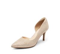 DREAM PAIRS Zapatos de Tacón Fina Clásicos Mujer de Zapatos de Salón PU con Adorno de Flores para Boda Fiesta,Size 38.5,Oro-Brillo,SDPU2416W